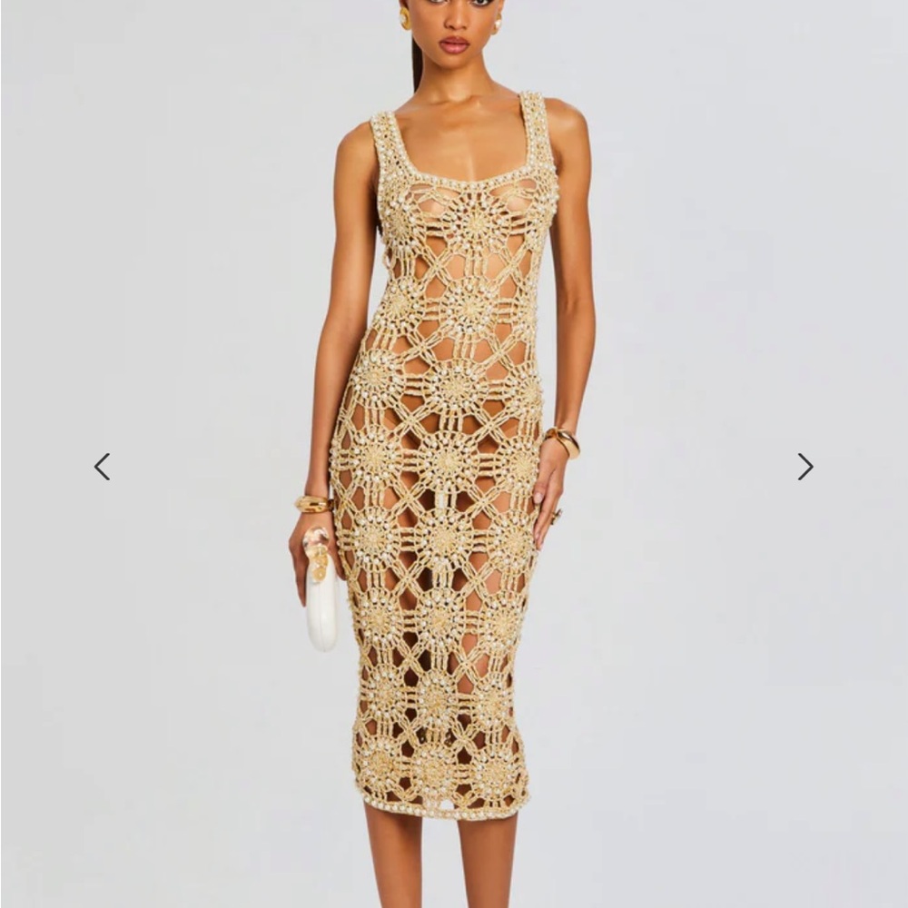 Elegant Crochet Gold Dress Retrofete Saffron Dress Sm